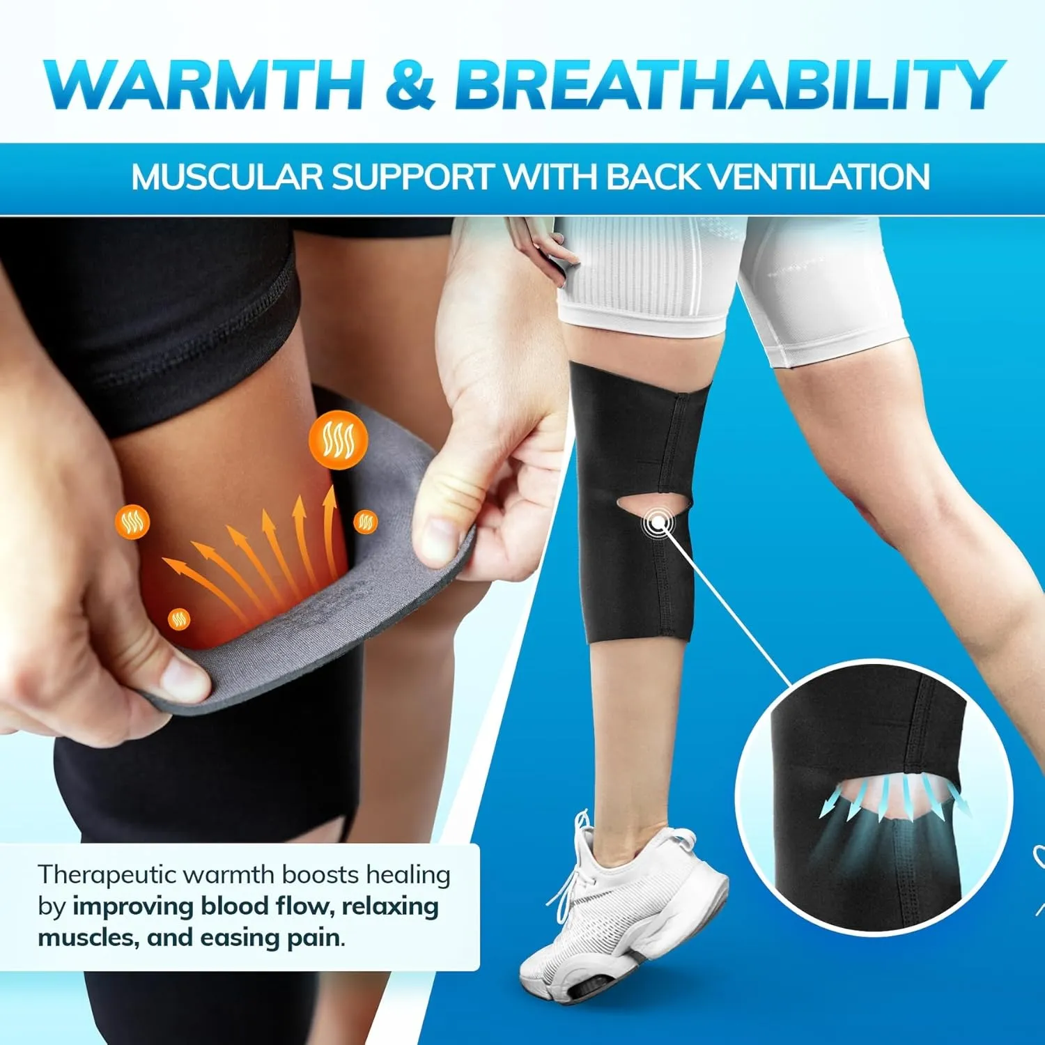 BraceAbility Open Patella/Open Back Neoprene Knee Sleeve | Water-Resistant Athletic Compression Knee Brace for Swimming, Wakeboarding, Scuba Diving, Surfing, Waterskiing and Other Sports (Large)
