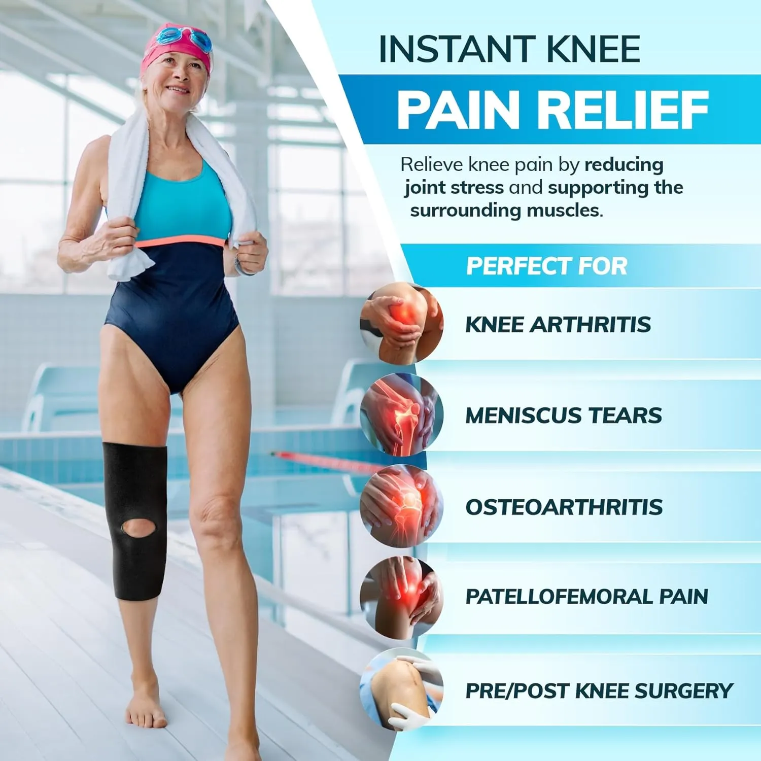 BraceAbility Open Patella/Open Back Neoprene Knee Sleeve | Water-Resistant Athletic Compression Knee Brace for Swimming, Wakeboarding, Scuba Diving, Surfing, Waterskiing and Other Sports (Large)