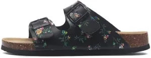 Buckle flat cork slippers summer men's and women's beach line button increase outdoor leisure slippers (Black Rose, Adult, Women, 5, Numeric Range, US Footwear Size System, 9.5, Medium)