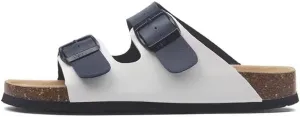 Buckle flat cork slippers summer men's and women's beach line button increase outdoor leisure slippers (Blue-White, Adult, Women, 5, Numeric Range, US Footwear Size System, 9.5, Medium)