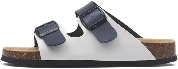 Buckle flat cork slippers summer men's and women's beach line button increase outdoor leisure slippers (Blue-White, Adult, Women, 5, Numeric Range, US Footwear Size System, 9.5, Medium)