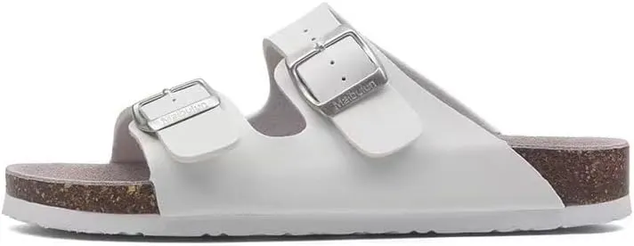 Buckle flat cork slippers summer men's and women's beach line button increase outdoor leisure slippers (White, Adult, Women, 9, Numeric Range, US Footwear Size System, 10.5, Medium)