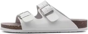 Buckle flat cork slippers summer men's and women's beach line button increase outdoor leisure slippers (White, Adult, Women, 9, Numeric Range, US Footwear Size System, 10.5, Medium)