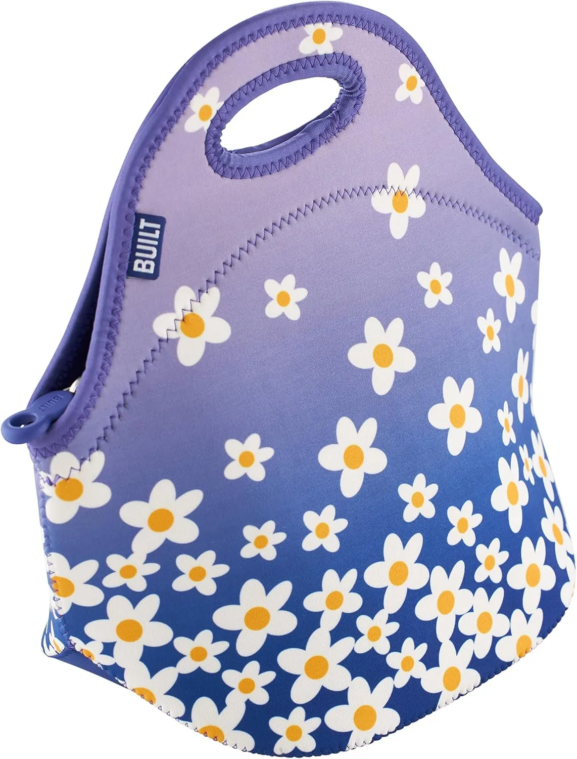BUILT Gourmet Getaway Soft Neoprene Lunch Tote Bag Lightweight, Insulated and Reusable, One Size, Wild Lavender Daisy