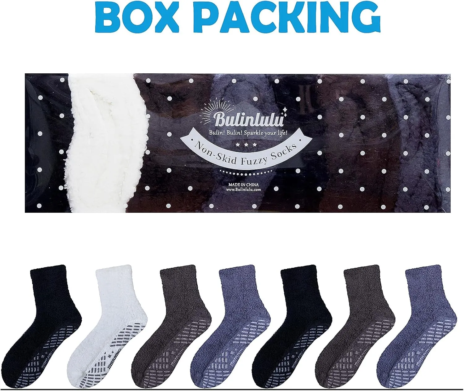 Bulinlulu Fuzzy Socks with Grips Plush Sleep Cozy Winter Soft Hospital Fluffy Socks Gifts for Womens Mens Gifts