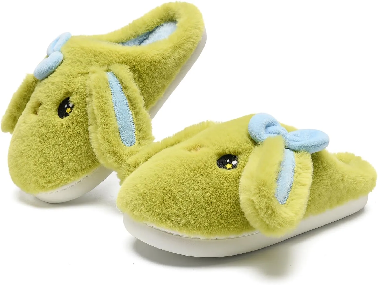 Bunny Animal Slippers for Women and Men, Cute Bow Fuzzy Fluffy Comfy Plush Cartoon Woman Preppy Funny Furry Rabbit Pillow Cloud Home Bedroom House Slipper for Womens Indoor and Outdoor