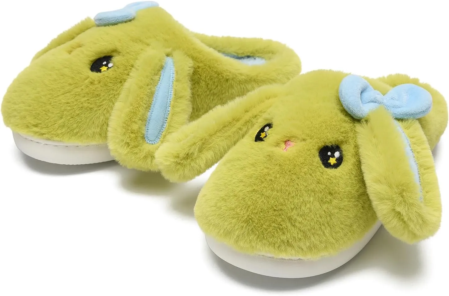 Bunny Animal Slippers for Women and Men, Cute Bow Fuzzy Fluffy Comfy Plush Cartoon Woman Preppy Funny Furry Rabbit Pillow Cloud Home Bedroom House Slipper for Womens Indoor and Outdoor