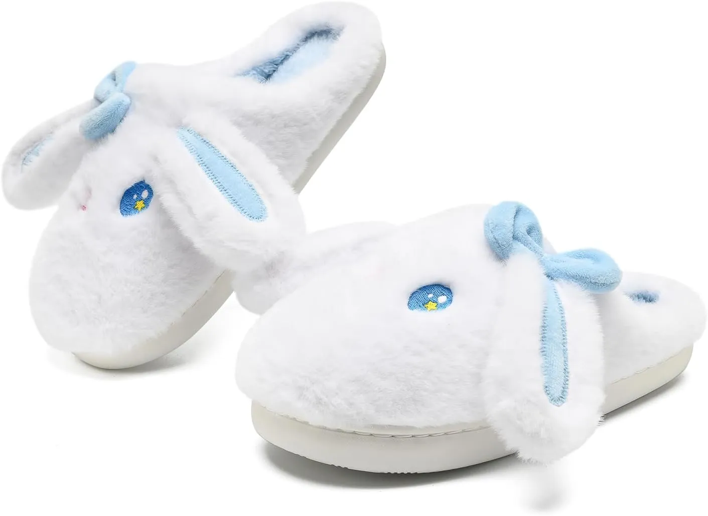 Bunny Animal Slippers for Women and Men, Cute Bow Fuzzy Fluffy Comfy Plush Cartoon Woman Preppy Funny Furry Rabbit Pillow Cloud Home Bedroom House Slipper for Womens Indoor and Outdoor