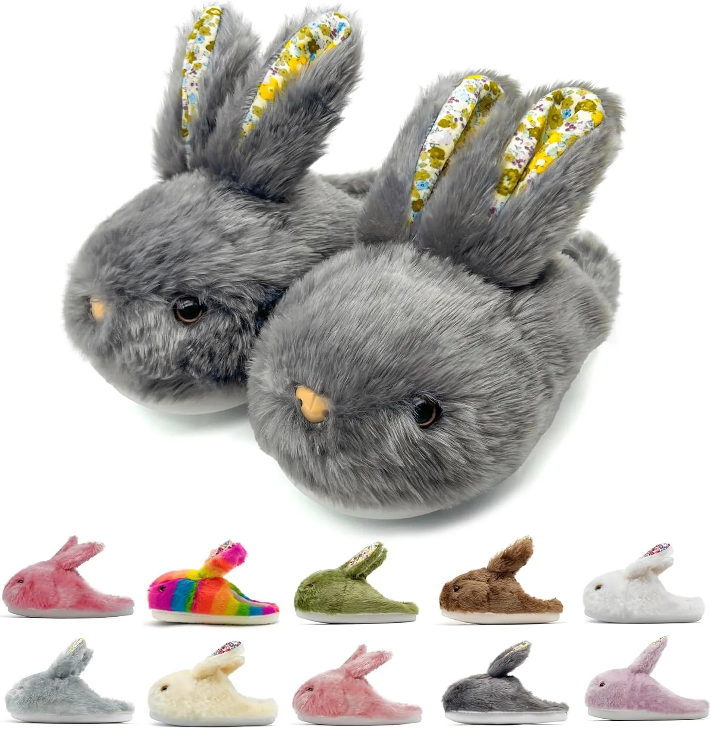 Bunny Slippers for Women Men Cute Plush Rabbit Fuzzy Slippers, Soft Fluffy Animal Winter Warm Indoor House Slippers Shoes