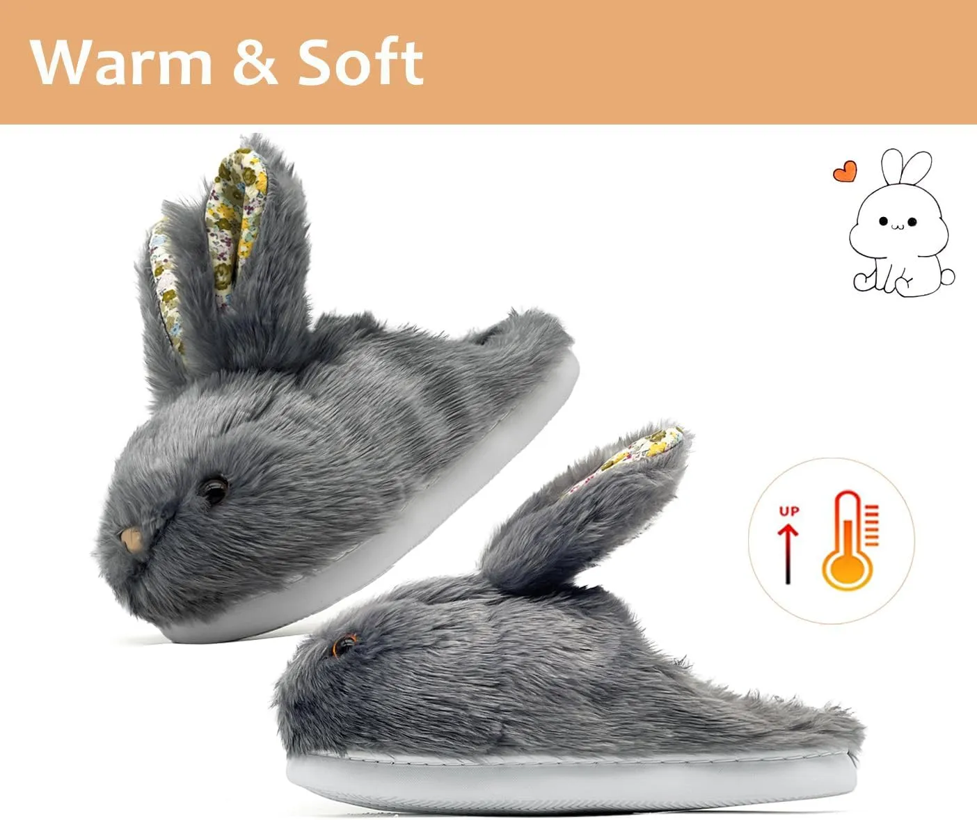 Bunny Slippers for Women Men Cute Plush Rabbit Fuzzy Slippers, Soft Fluffy Animal Winter Warm Indoor House Slippers Shoes