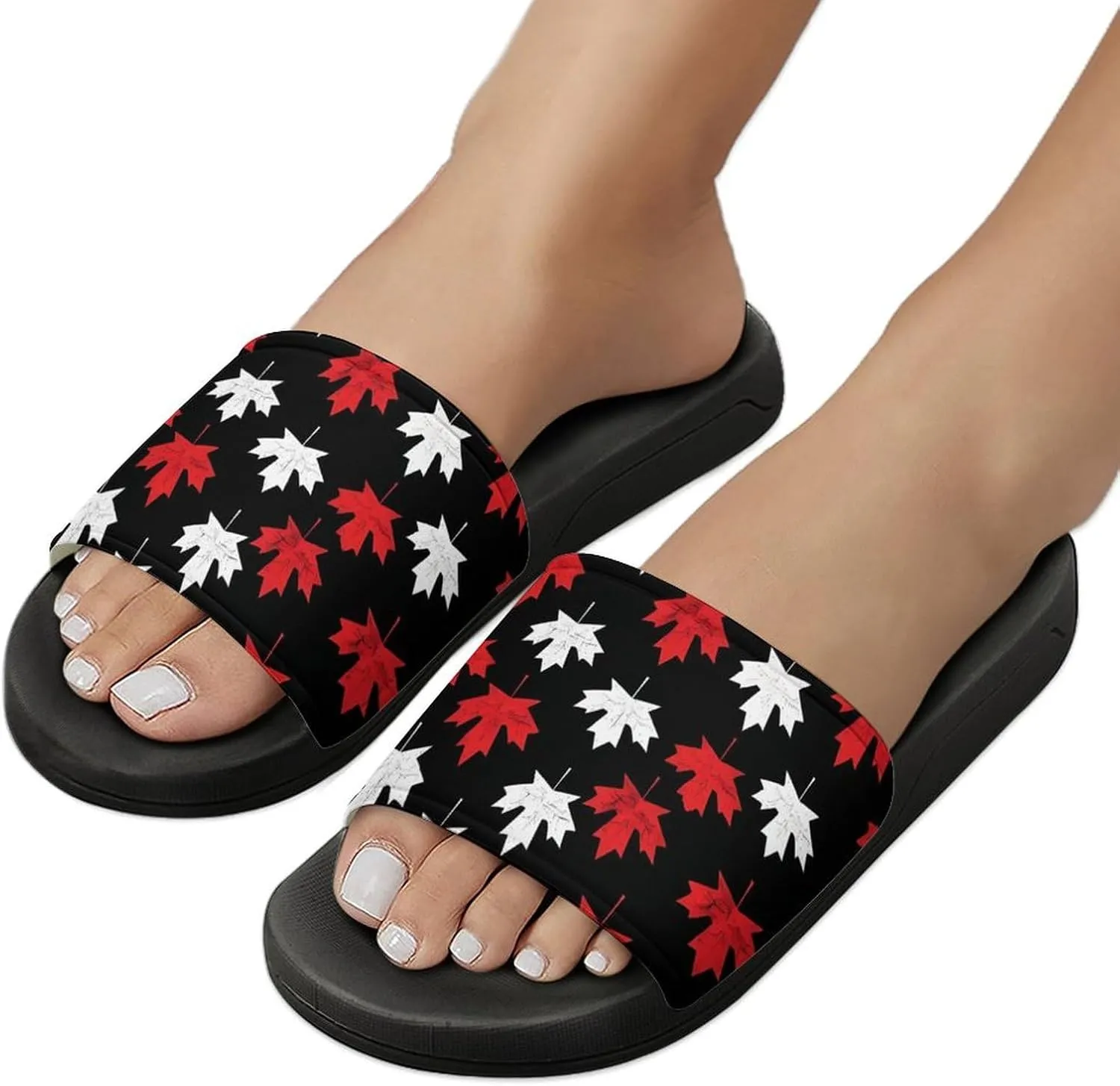 Canada Flag Maple Slippers for Women Men Anti-Slip Shower Slides Open Toe Slippers for Home Outdoor Beach