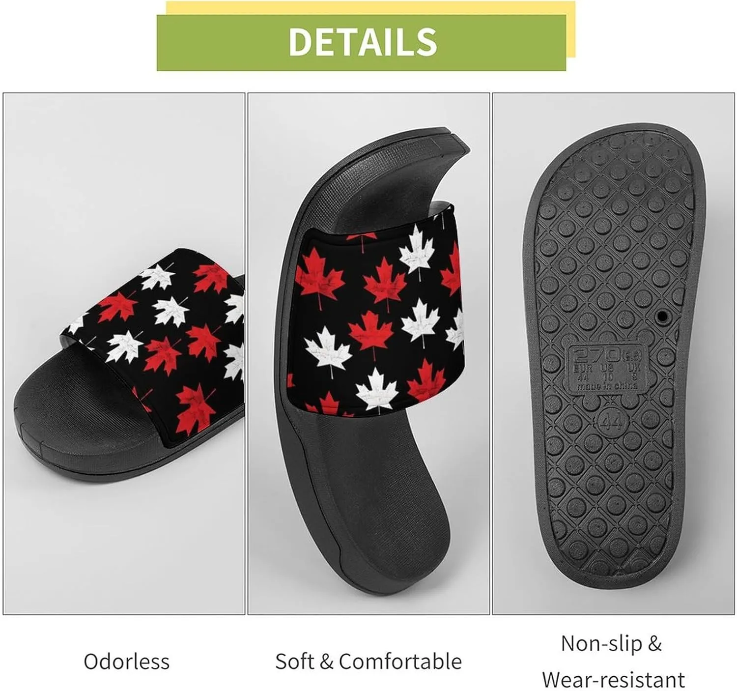Canada Flag Maple Slippers for Women Men Anti-Slip Shower Slides Open Toe Slippers for Home Outdoor Beach