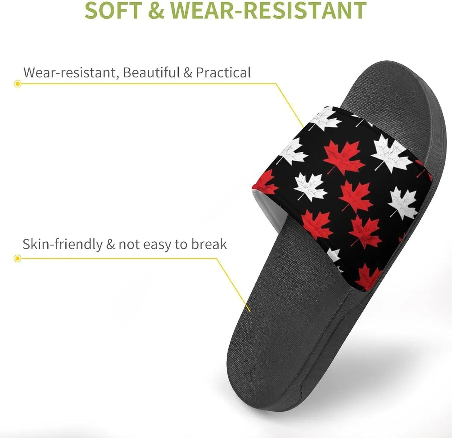 Canada Flag Maple Slippers for Women Men Anti-Slip Shower Slides Open Toe Slippers for Home Outdoor Beach