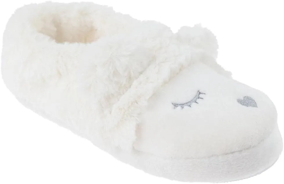 Capelli New York Ladies Bear Faux Fur and Soft Boa Moccasin Slipper with Embroidery, 3D Parts, and Faux Fur Lining, Ivory, XL (9/10)