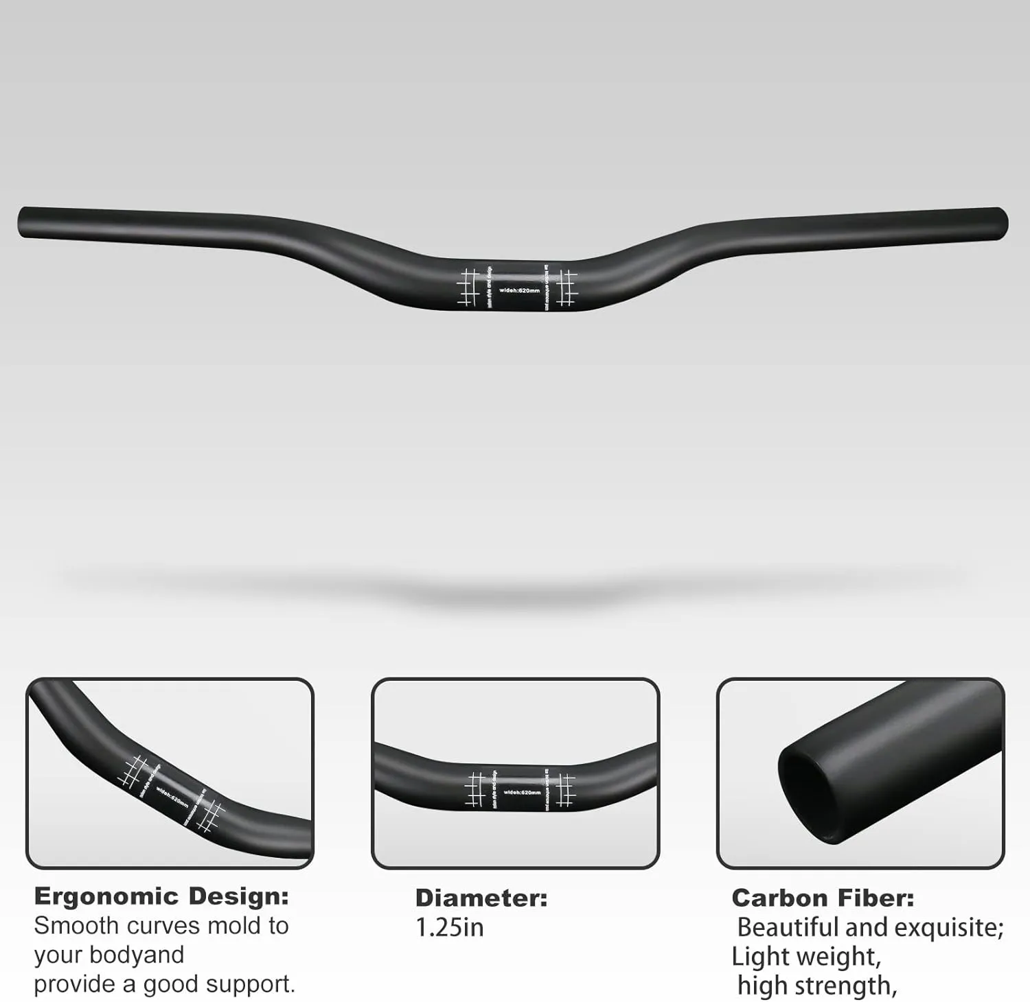 Carbon Handlebars Mountain Bike Handlebars Riser Carbon Fiber Bike Mtb Handlebars 31.8 Mountain Bike Handlebars Lightweight 740mm UD Matte Ultra-light