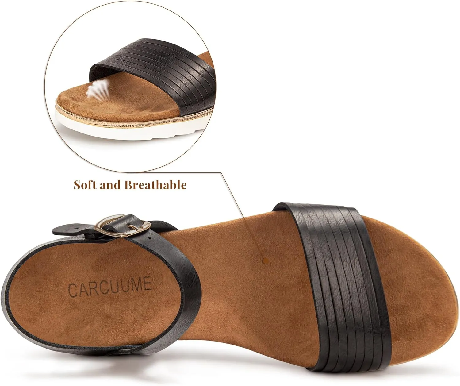 Carcuume Women's Comfortable Lightweight Walking Footbed Arch Support Flat Sandal,DR-00