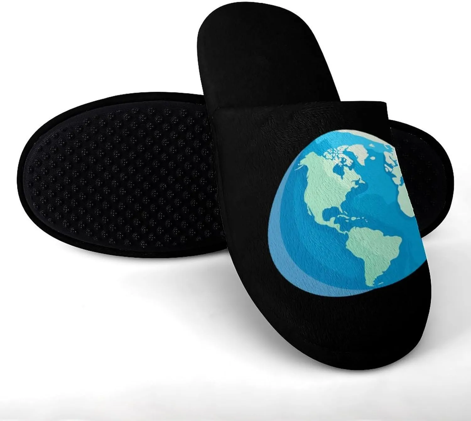 Cartoon Earth House Slippers for Men Warm Plush Slip On Slipper for Indoor Outdoor