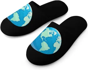 Cartoon Earth House Slippers for Men Warm Plush Slip On Slipper for Indoor Outdoor