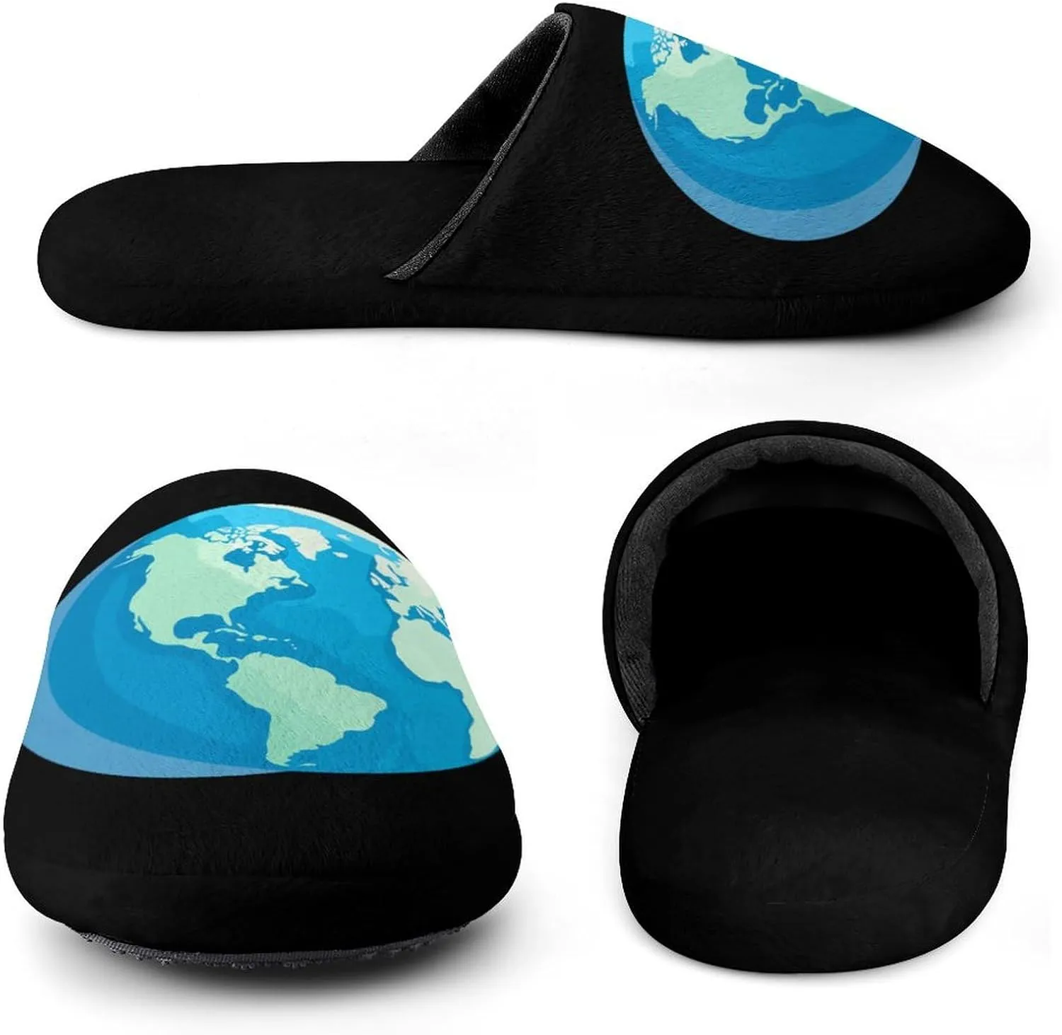 Cartoon Earth House Slippers for Men Warm Plush Slip On Slipper for Indoor Outdoor