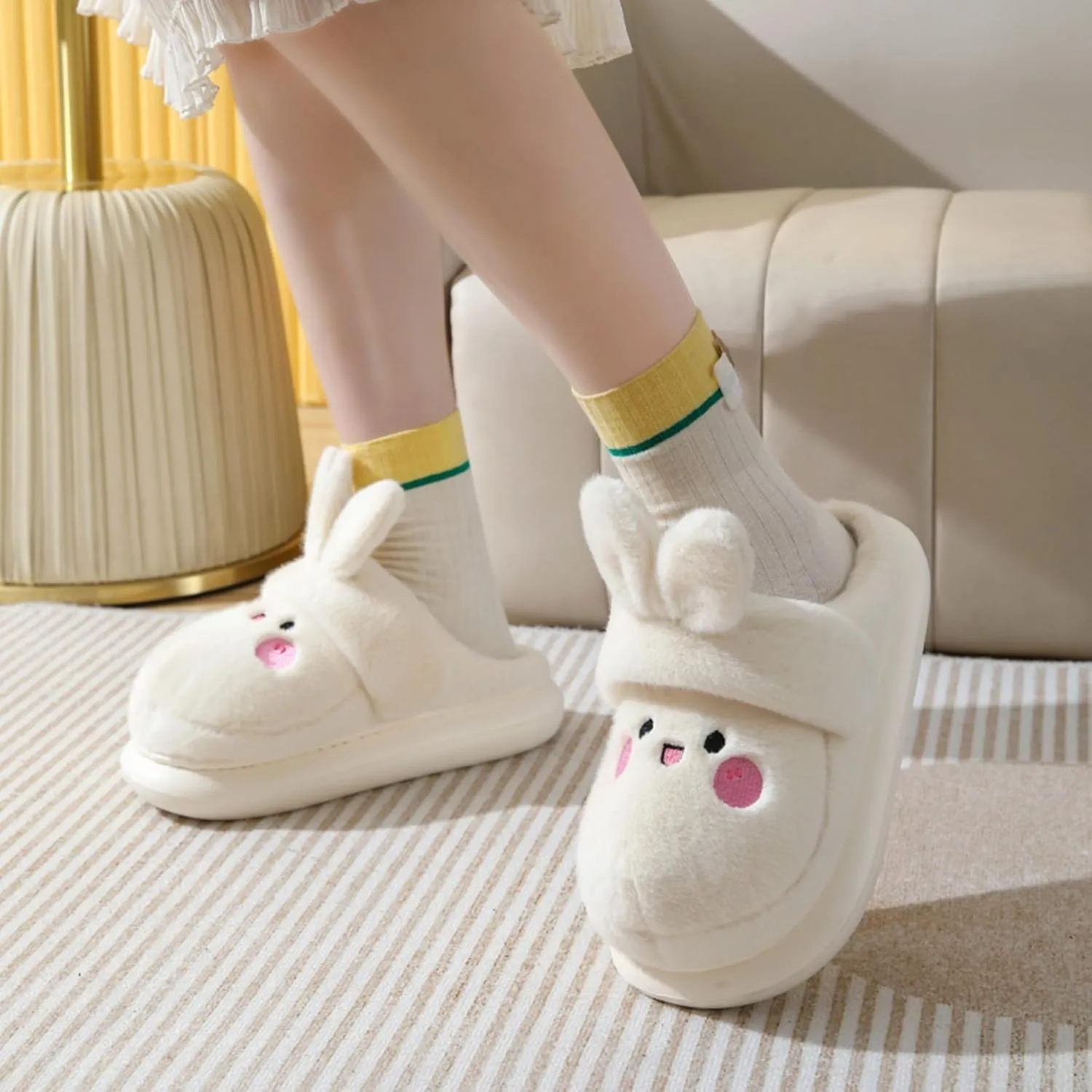 Cartoon Women's Rabbit Slippers - Winter Cute Cotton Warm Home Shoes - Comfortable and Fluffy Animal Slippers