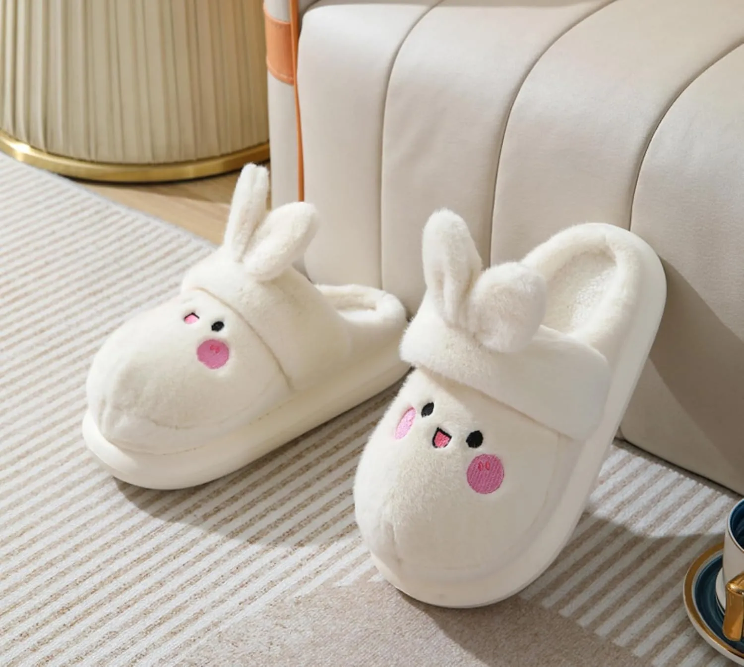 Cartoon Women's Rabbit Slippers - Winter Cute Cotton Warm Home Shoes - Comfortable and Fluffy Animal Slippers