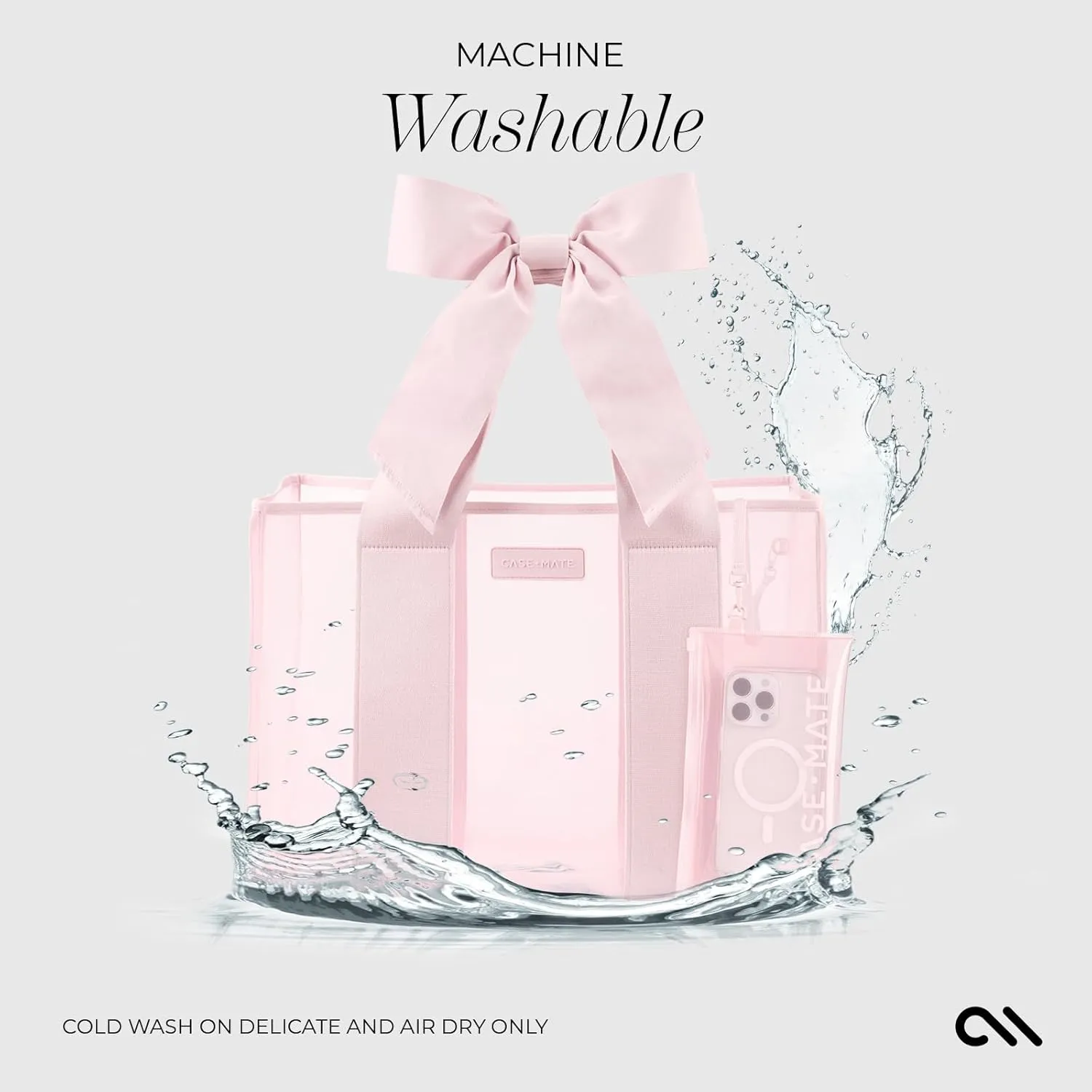 Case-Mate Pink Bow Beach Tote - Lightweight Beach Bag with Phone Pouch for Women - Waterproof, Tip-Proof, Foldable & Washable - Tote Bag for Beach, Pool, Travel and Vacation - Large