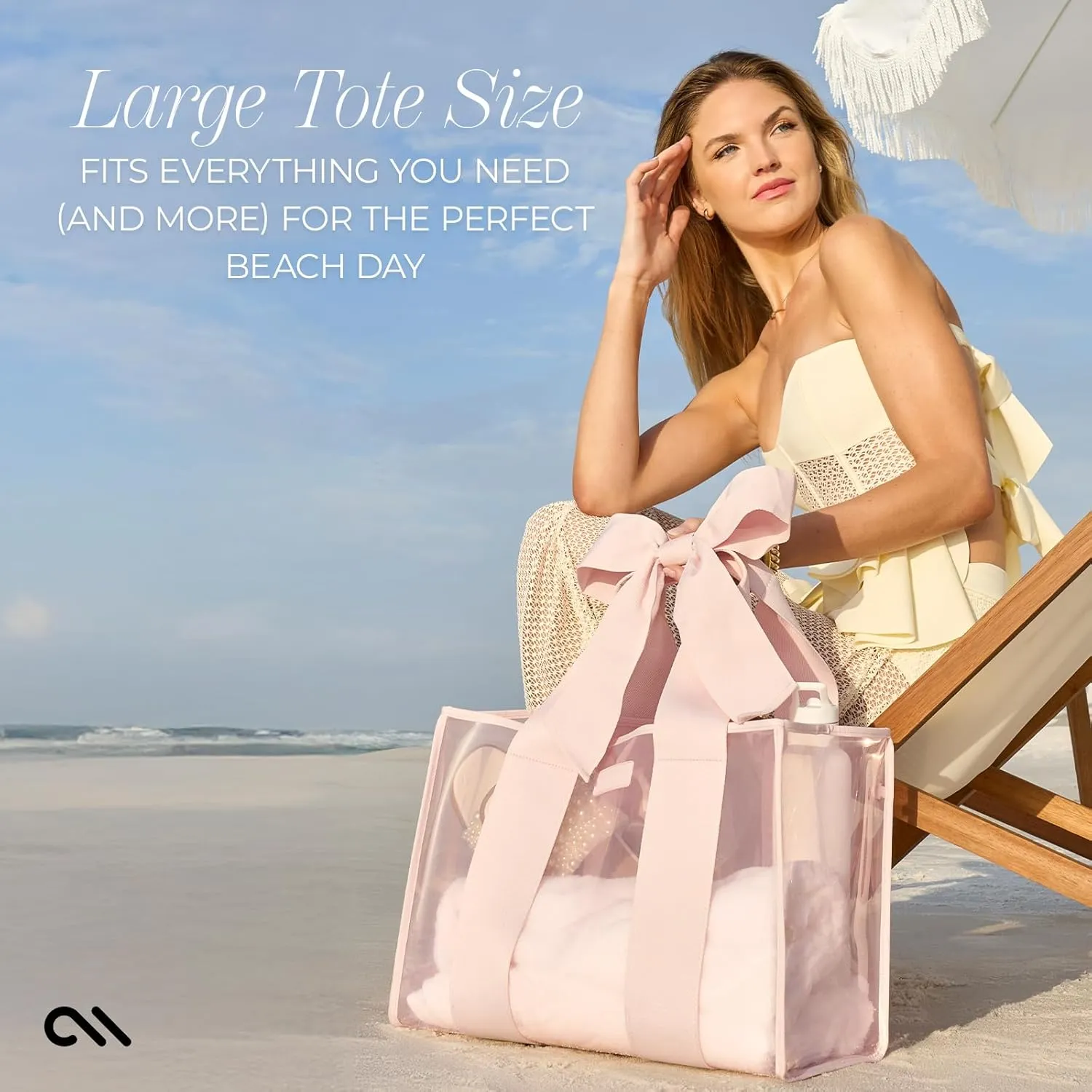 Case-Mate Pink Bow Beach Tote - Lightweight Beach Bag with Phone Pouch for Women - Waterproof, Tip-Proof, Foldable & Washable - Tote Bag for Beach, Pool, Travel and Vacation - Large