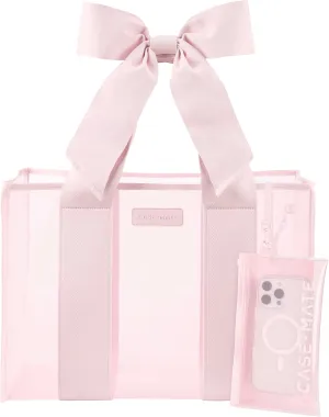 Case-Mate Pink Bow Beach Tote - Lightweight Beach Bag with Phone Pouch for Women - Waterproof, Tip-Proof, Foldable & Washable - Tote Bag for Beach, Pool, Travel and Vacation - Large
