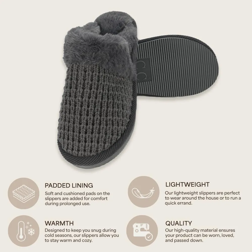 C.C Pattern Knitted Slip-On Slippers With Faux Fur Lining Indoor-Outdoor House For Women