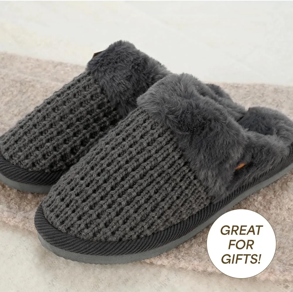 C.C Pattern Knitted Slip-On Slippers With Faux Fur Lining Indoor-Outdoor House For Women