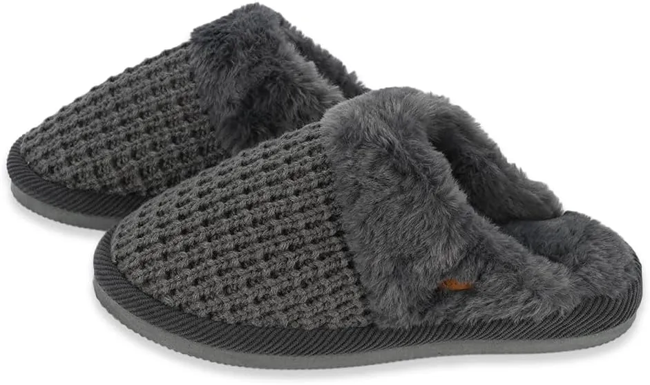 C.C Pattern Knitted Slip-On Slippers With Faux Fur Lining Indoor-Outdoor House For Women