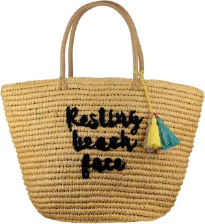 C.C Women's Paper Weaved Beach Embroidered Travel Top Handle Tote Bag