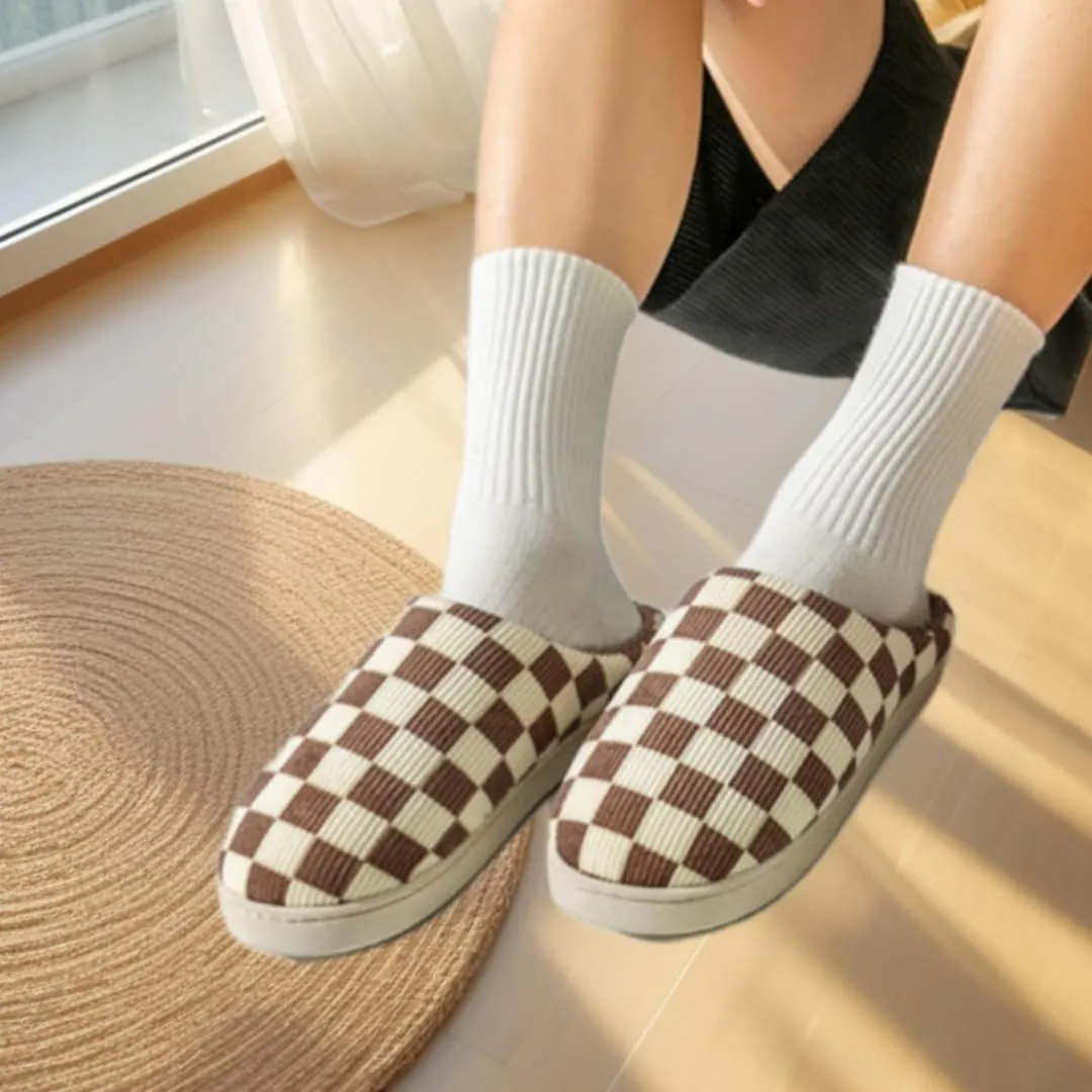 Checkered slipeers Comfortable Plaid Scuff Slides for Indoors & Outdoors, Unisex Cozy Memory Foam Slipper in Warm