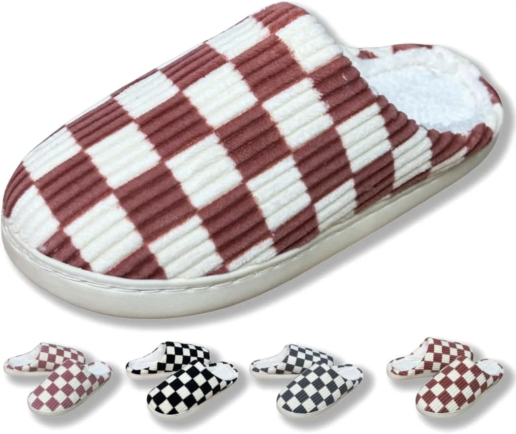 Checkered slipeers Comfortable Plaid Scuff Slides for Indoors & Outdoors, Unisex Cozy Memory Foam Slipper in Warm