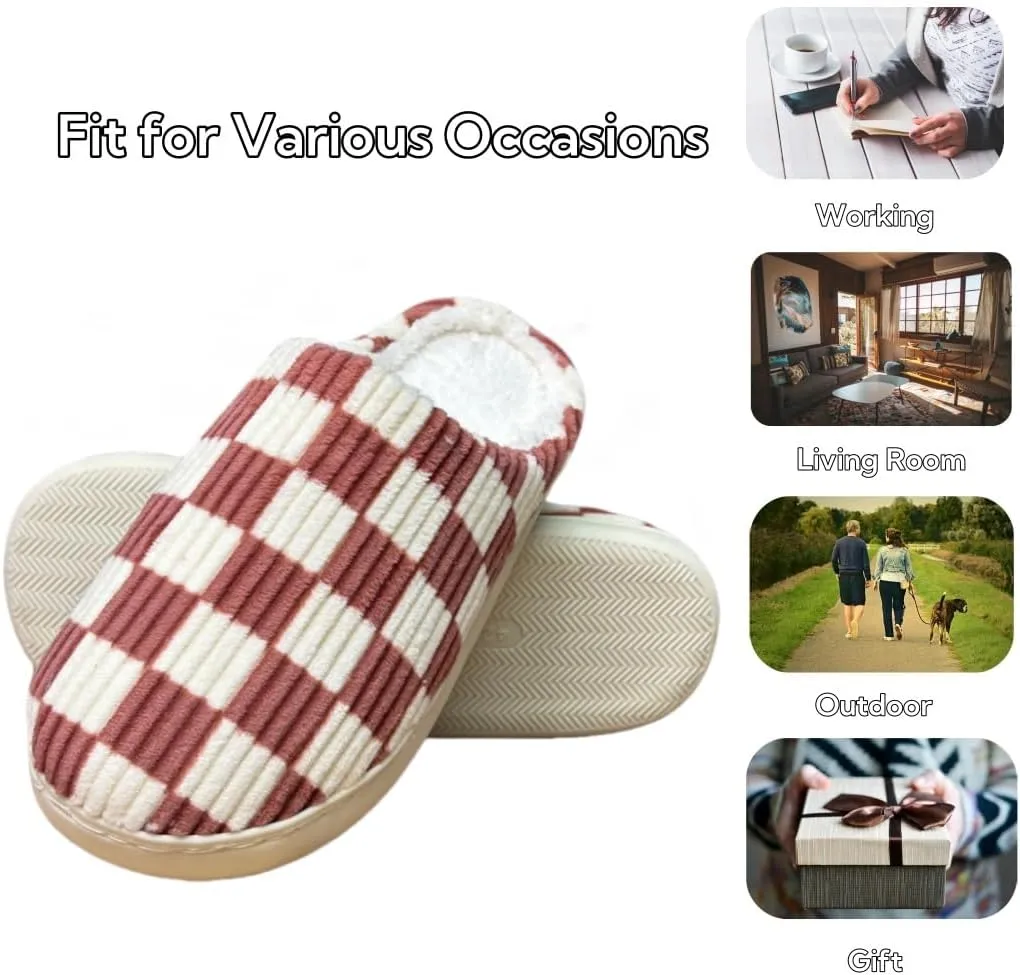 Checkered slipeers Comfortable Plaid Scuff Slides for Indoors & Outdoors, Unisex Cozy Memory Foam Slipper in Warm