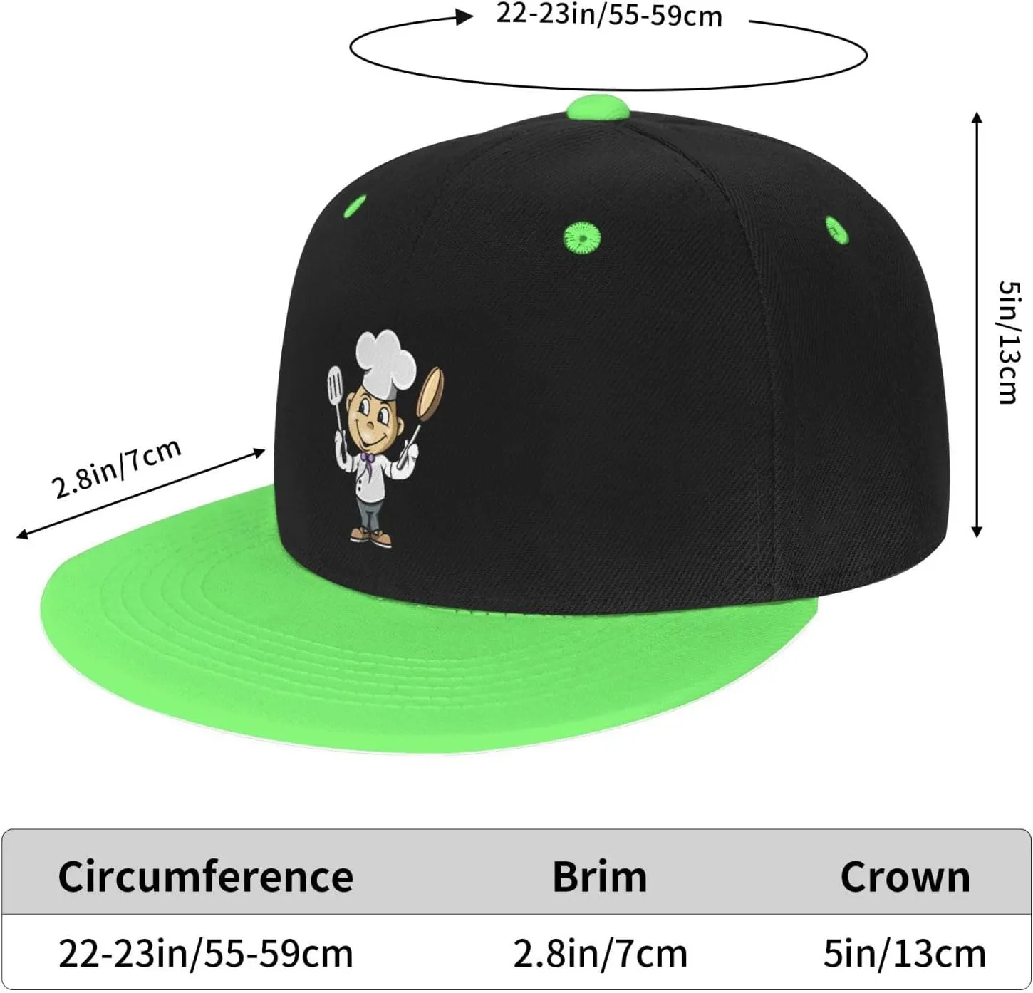 Chef with Spatula and Frying Pan Baseball Cap for Men Women Snapback Hat Adjustable Flat Bill Hats