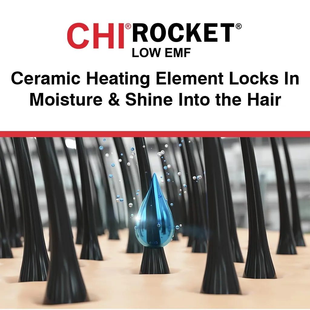 CHI Rocket Hair Dryer, Hair Dryer With Comb & Drying Nozzle Attachment, Quick-Drying For Shiny, Frizz-Free Hair, Lightweight & Low EMF