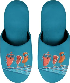 Chicken Bacon Beef Swimming Funny Women's Slipper Non Slip Comfortable Winter Warm Home House Shoes