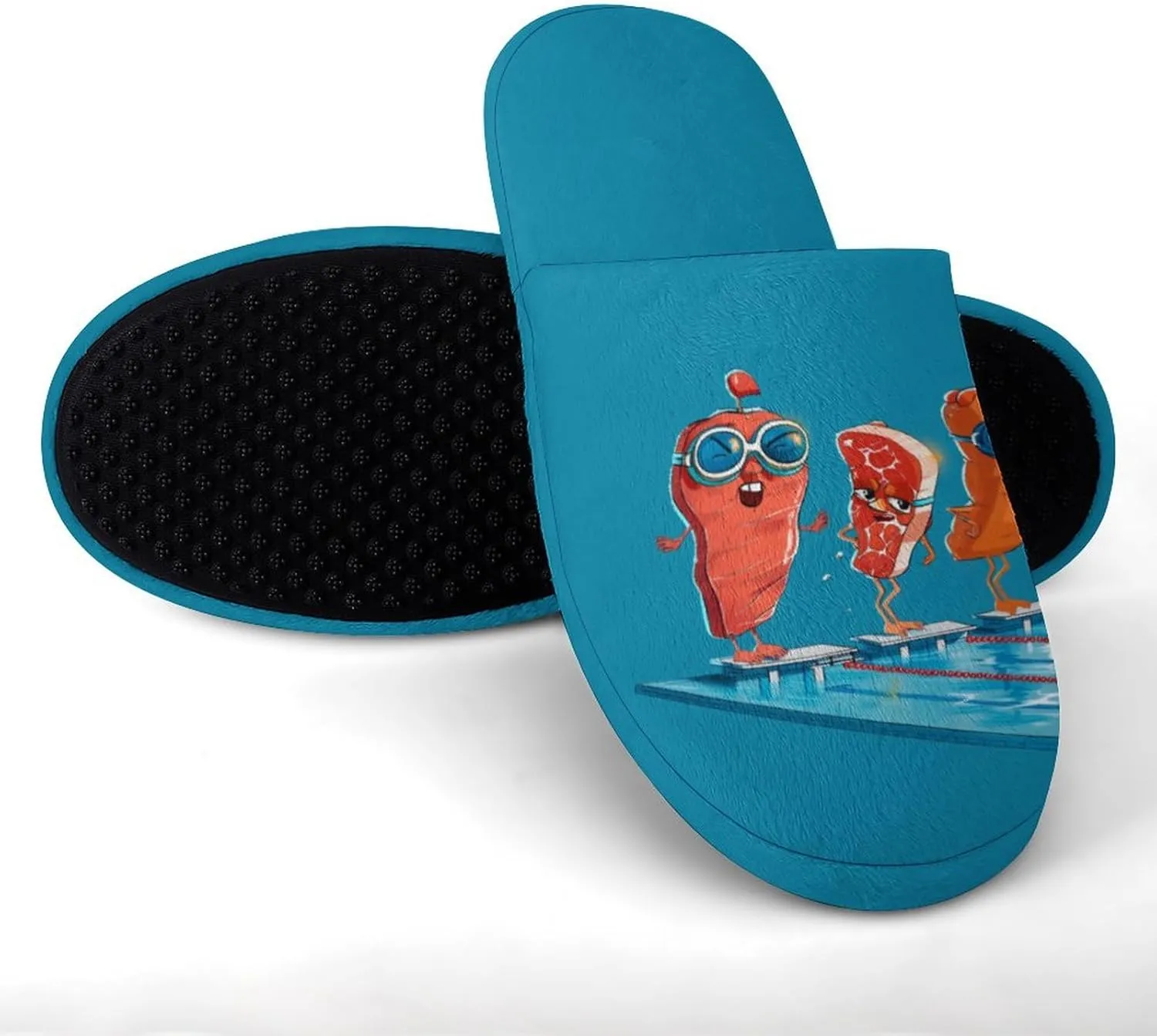 Chicken Bacon Beef Swimming Funny Women's Slipper Non Slip Comfortable Winter Warm Home House Shoes