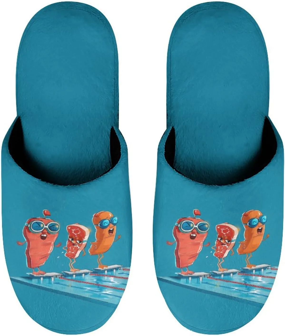 Chicken Bacon Beef Swimming Funny Women's Slipper Non Slip Comfortable Winter Warm Home House Shoes