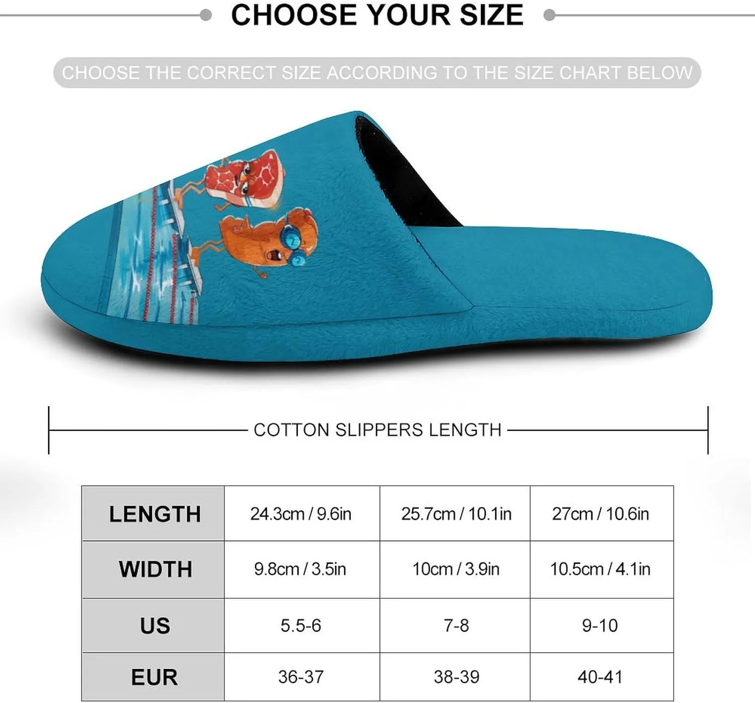 Chicken Bacon Beef Swimming Funny Women's Slipper Non Slip Comfortable Winter Warm Home House Shoes