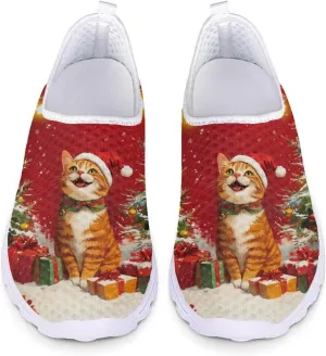 Christmas Roading Running Shoes Breathable Mesh Outdoor Walking Shoes Slip On Loafer Shoes Size 5.5-11.5