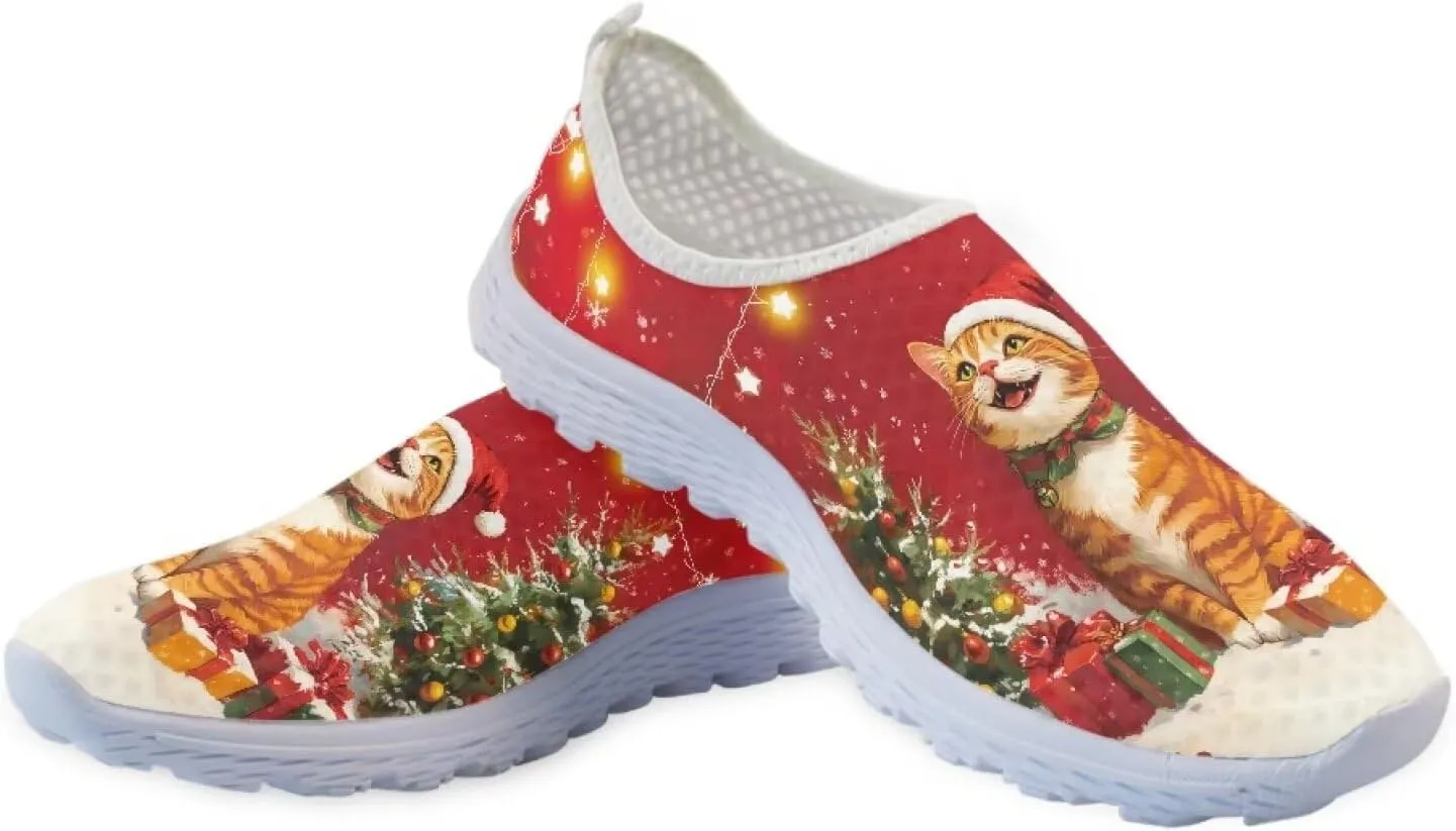 Christmas Roading Running Shoes Breathable Mesh Outdoor Walking Shoes Slip On Loafer Shoes Size 5.5-11.5