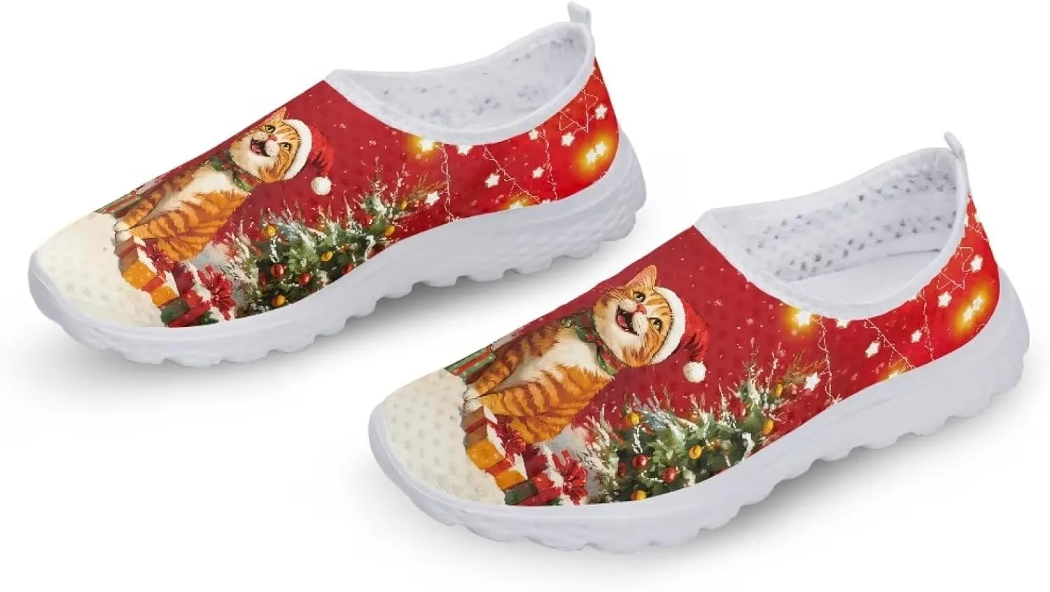 Christmas Roading Running Shoes Breathable Mesh Outdoor Walking Shoes Slip On Loafer Shoes Size 5.5-11.5