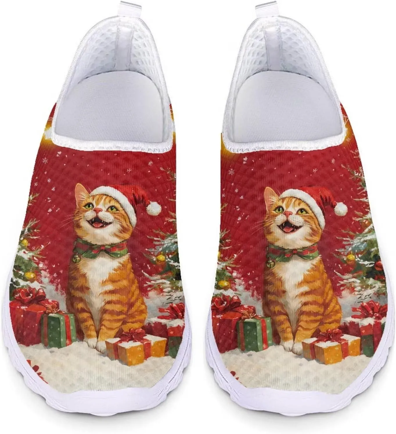 Christmas Roading Running Shoes Breathable Mesh Outdoor Walking Shoes Slip On Loafer Shoes Size 5.5-11.5