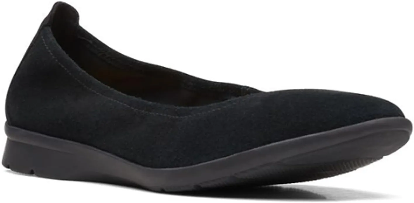 Clarks Women's Jenette Ease Ballet Flat, Black Suede, 7
