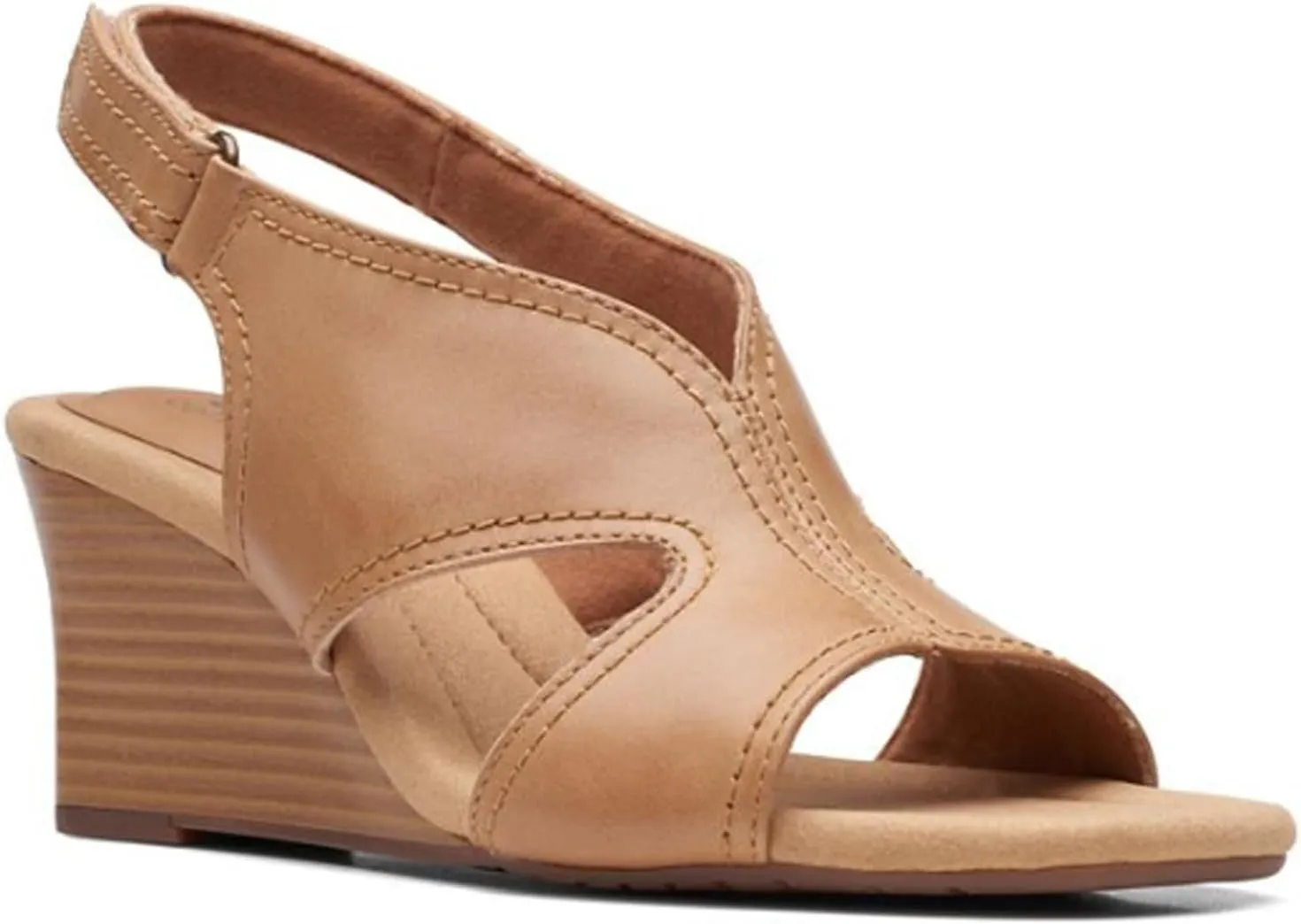 Clarks Womens Kyarra Aster Leather Wedge Sandals