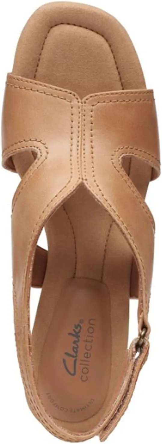 Clarks Womens Kyarra Aster Leather Wedge Sandals