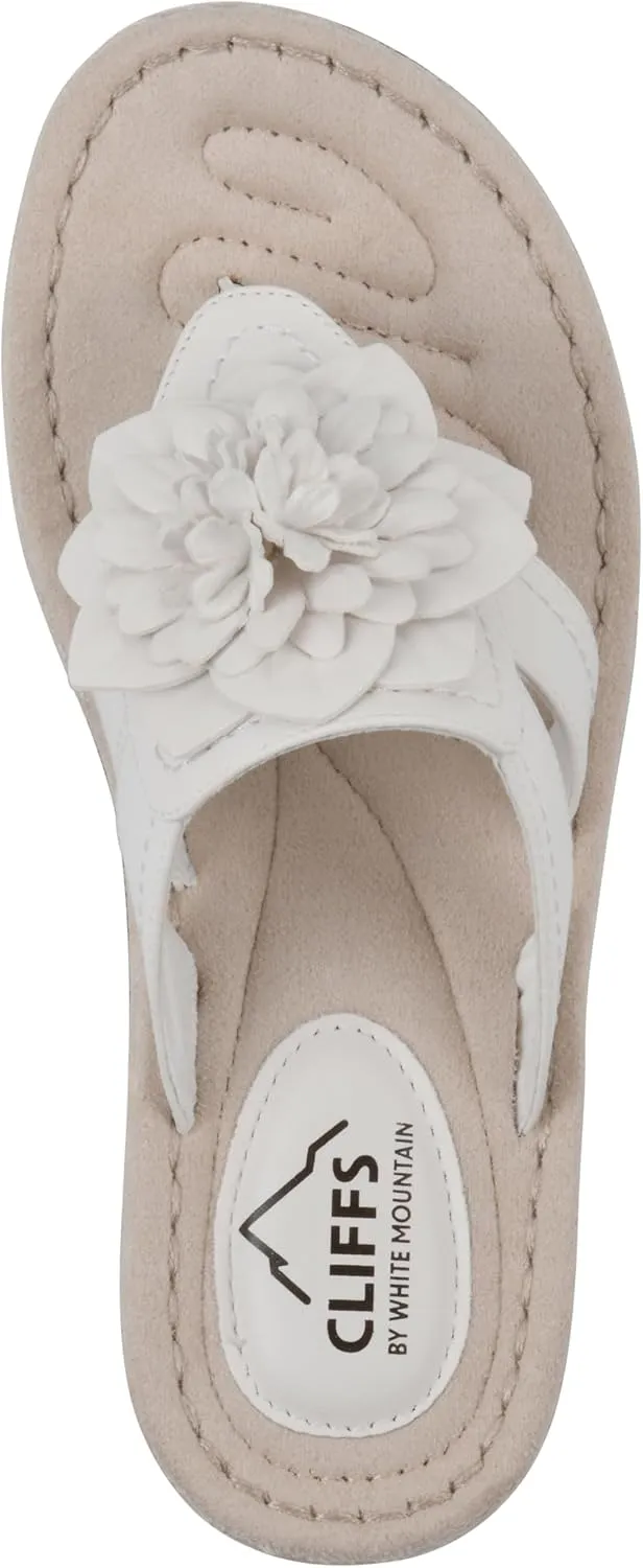 CLIFFS BY WHITE MOUNTAIN Women's Cassia Mini Wedge Flower Flip Flop Sandal