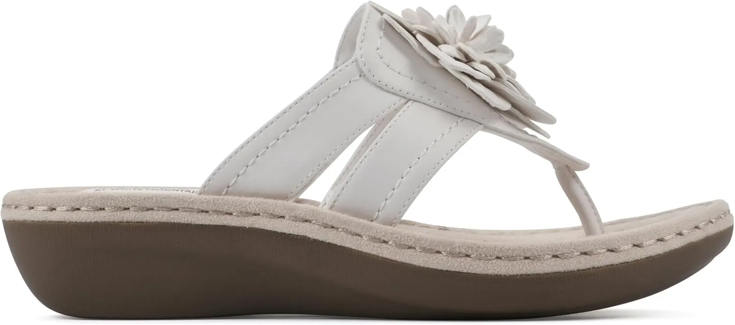 CLIFFS BY WHITE MOUNTAIN Women's Cassia Mini Wedge Flower Flip Flop Sandal